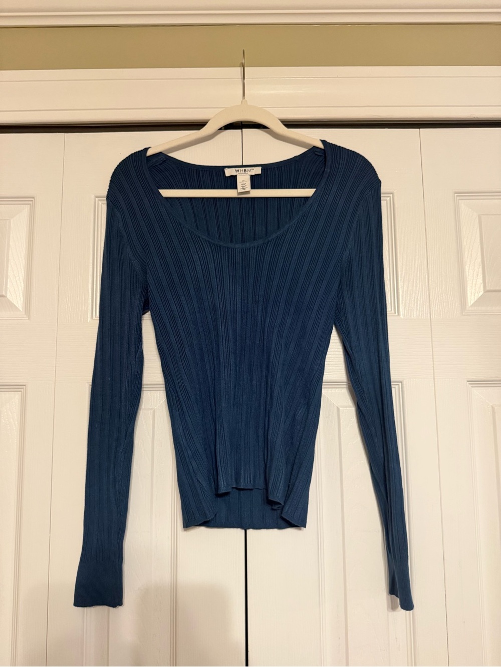White House Black Market Ribbed Scoop-Neck Long Sleeve Top in Teal